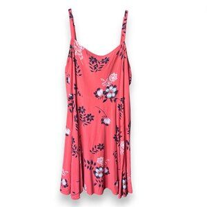 GAP Floral Boho Aline Dress Adjustable Straps Smocked Back Coral Red Midi Size M